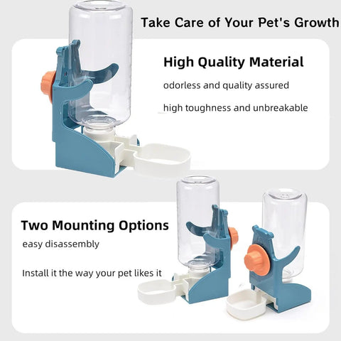 No Sweat Automatic Bird Feeder And Waterer Set With Gravity Fed System mounted with dual options for small cage birds.