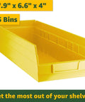 Heavy Duty Commercial Wire Garage Shelving Unit With 25 Storage Bins, yellow storage bin 17.9"x6.6"x4" for organizing gear.