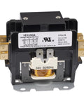 Front view of 2 Pole 30 Amp 24 VAC Coil AC Contactor for air conditioner compressor, visible copper terminals