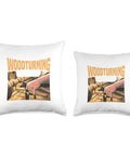 Sweet Woodturning Lathe Tools Graphic Decorative Throw Pillow For Woodworkers And Cabinet Makers showing hands and tools, white fabric, decorative