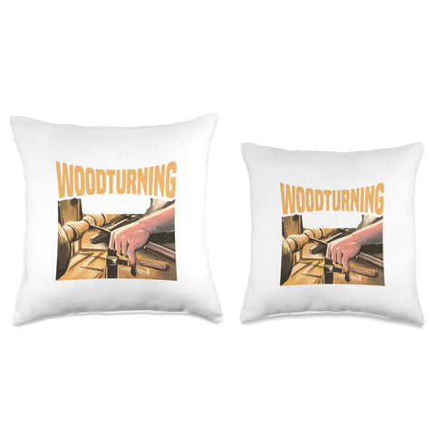 Sweet Woodturning Lathe Tools Graphic Decorative Throw Pillow For Woodworkers And Cabinet Makers showing hands and tools, white fabric, decorative