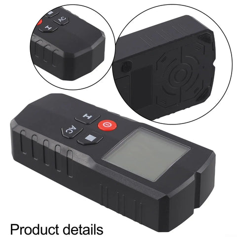 5-in-1 Wall Scanner for stud Finder Metal Wood AC Wire 5-in-1 black device showing buttons and display, top view and close-up.