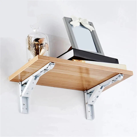 Heavy Duty Folding Shelf Brackets Built From Stainless Steel Collapsible For Tables And Workspaces White 14 Inch Space Saving