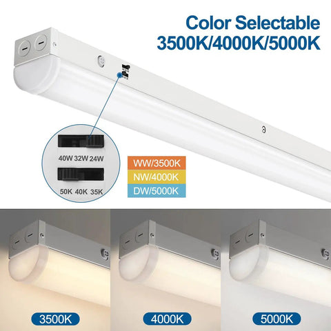 4 Ft LED Shop Lights 40/32/24W Selectable CCT 3500K 4000K 5000K 5200 Lumen High Efficiency Linear Light Fixture Replacement for Fluorescent Tubes Ideal Office Garage Lighting 4 Pack