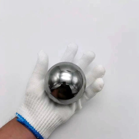 Heavy Duty 3 Inch Chrome Steel Bearing Ball, Solid Hardened Chrome 52100, Precision Ground With Mirror Finish, High Hardness And Load Capacity For Machinery, DIY Projects And Industrial Applications held in gloved hand
