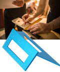 No Sweat Precision 45 And 90 Degree Miter Gauge Layout Tool Rock Solid Aluminum Alloy Woodworking Saddle Square in use for marking cuts.