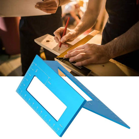 No Sweat Precision 45 And 90 Degree Miter Gauge Layout Tool Rock Solid Aluminum Alloy Woodworking Saddle Square in use for marking cuts.
