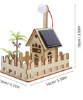 Hands On Solar Garden Light Science Kit For Kids Learn Solar Power And Basic Electronics With Easy Setup And A Fun DIY Physics Experiment Toy For Outdoor Learning And Creative Patio Decoration, showcasing a wooden model house with solar panel and light bulb.