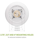 Back of LED Disk Lights 6 Inch Low Profile Dimmable Flush Mount Ceiling Fixture showing mounting holes dimensions.