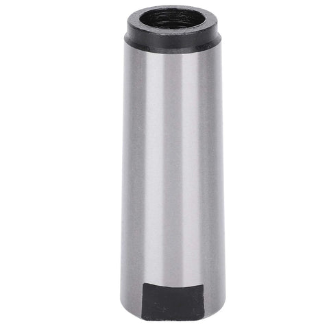 Front view of silver taper drill sleeve reducing adapter for lathe milling; metal body with black ends