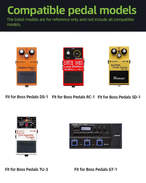 Image showing a selection of Boss pedals compatible with the 9V Guitar Pedal Power Supply 1A Adapter Low Noise UL Listed Center Negative.