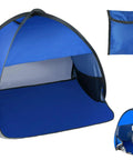 Portable Pop Up Pet Tent Sun Shade Shelter for dogs, cats and small animals in blue, UV blocking beach hideaway with phone pocket