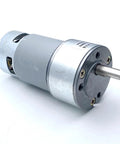 All-Metal DC Gear Motor For DIY Robots And Automation Projects Runs Smoothly On 6V 12V Or 24V Power, metal body, compact design.