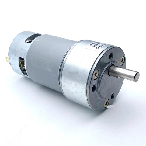 All-Metal DC Gear Motor For DIY Robots And Automation Projects Runs Smoothly On 6V 12V Or 24V Power, metal body, compact design.