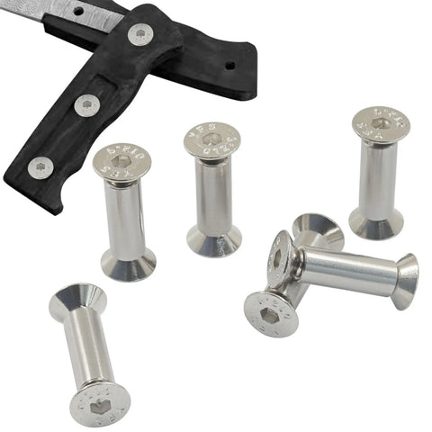 10 Pcs Knife Handle Screws and Fasteners Set, Silver Hex Flat Head Screws, DIY Projects, M4 Shafts, with knife scale.
