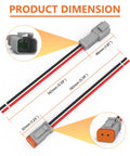 DT 2 Pin Connector 5 Sets 2 Way Waterproof Wiring Harness dimensions showing 16 AWG length and grey male and female plugs