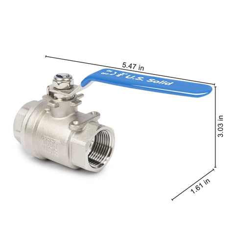 U.S. Solid 3/4-in 316 stainless steel ball valve with blue lever, full-port, female NPT