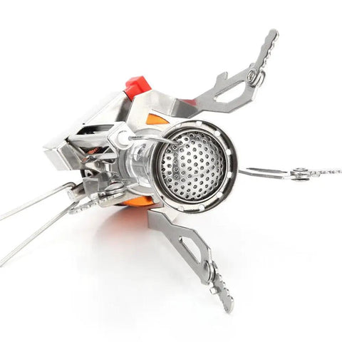 Lightweight Portable Camping Stove With Piezo Ignition, Wind Resistant Backpacking Camp Stove, stable aluminum base close-up