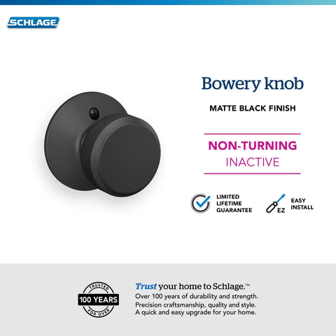Bowery Matte Black Dummy Door Handle, One Sided Non Turning Door Knob For Decorative Use, Surface Mounted Door Pull For Inactive Or Double Doors