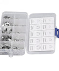 All In One E Clip Assortment Kit With Nine Metric Sizes Stainless Steel External Circlips for Bearings Gears Pulleys and Axles