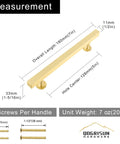 Diagram of 5 Pack Solid Brass Cabinet Handles With Brushed Brass Square T Bar Pulls 5 Inch Center Hole, measurements and screws shown.
