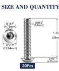 5/16-18 X 1-1/2 Inch Button Head Socket Cap Bolts 20 Count 304 Stainless Steel size chart with measurements displayed.