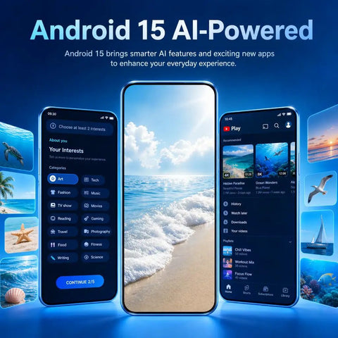 Built Different 5G Unlocked Smartphone Running Android 15 With 8GB RAM Plus 256GB Internal Storage And A Crisp 6.8 Inch HD Punch Hole Display showcasing apps.