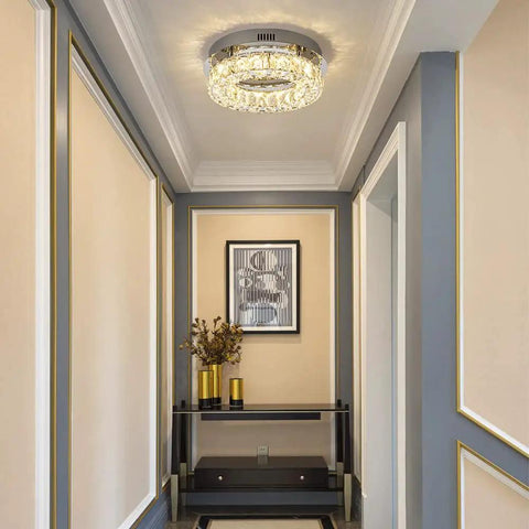 Dope Modern Crystal Ceiling Light With Dimmable LED Flush Mount 12 Inch Chrome Industrial Chandelier in hallway