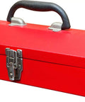 Hip Roof Portable Steel Tool Box Organizer For Home, Garage And Job Site, Tough As Nails Heavy Duty Metal Storage Chest With Rugged Powder Coat Finish, Secure Latch, Removable Tray, And Easy Carry Handle For Pros, red steel tool box