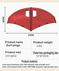 Diagram of red Inflatable Surf Wing With Pump For Wing Foil And Paddle Board, Hydrofoil Ready, 370x200 cm, product details.