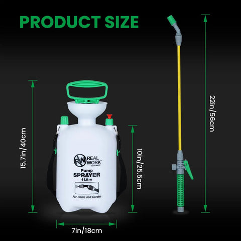 1-Gallon Handheld Sprayer With Easy-Carry Shoulder Strap And Easy Fill Funnel, Translucent White Tank, dimensions shown