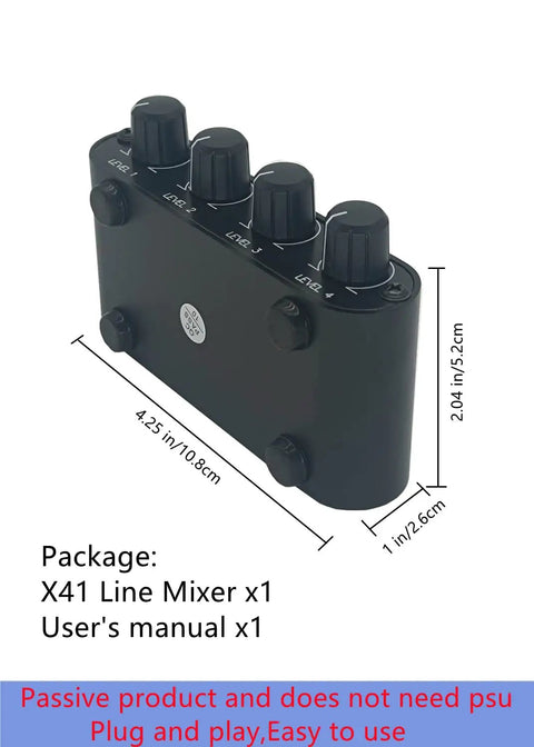 Pocket Sized 4 Way Stereo Audio Mixer Dope Compact Passive Box With Independent Channel Volume Knobs For Each Input 1 Output