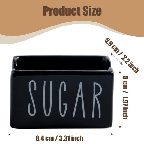 Ceramic Sugar Packet Holder And Tea Bag Organizer In Black, size chart for kitchen coffee bar table office use, farmhouse style