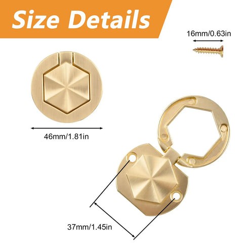 Product dimensions of Hexagon Pocket Door And Drawer Handles Set Of 4 Flush Ring Pulls In Zinc Alloy Gold Finish Hidden Concealed Hardware