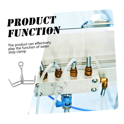 Flow Control Tubing Clamps Pack Of 10, Spring Water Stop Clips, attached to metal panel with tubes and connectors in lab setup
