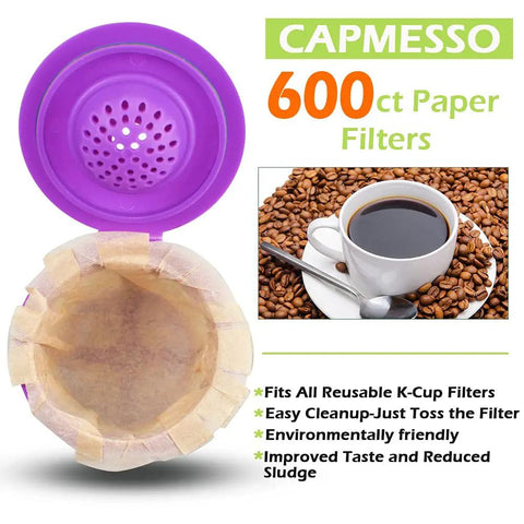 Go To Disposable Coffee Filters For Keurig Coffee Makers 600 Count Natural Biodegradable Paper Pods shown with coffee cup