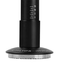 Heavy Hitter Spring Loaded Coffee Tamper With Precision Distribution Leveler And Clear Pressure Scale For Flawless Espresso Pucks, close-up view showing scale and base.