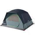 Skydome Camping Tent With Five Minute Setup Weatherproof 2, 4, 6, And 8 Person Shelter shown with rainfly attached, side view.