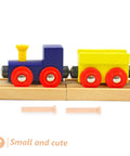 20 Piece Miniature Solid Wood Nails For Crafting And Woodworking T Shaped Round Pegs in front of wooden toy train on tracks
