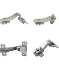 Badass 45 Degree Corner Cabinet Hinge Pack Of 8 With 35 Millimeter Mount Fits 16 To 20 Millimeter Panels showing nickel plated cabinet hinges.
