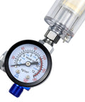Professional Spray Gun Pressure Regulator Featuring A No Nonsense Oil Water Separator Filter To Keep Damp Moisture Out and Guarantee A Straight Up Slick Finish On Every Detail Job with pressure gauge and connector.