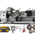 Badass Mini Metal Lathe Benchtop Table Tool 8X16 Inch Capacity 900W Brushless Motor showcasing accessories and tools for precision machining.