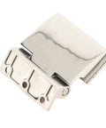 Rock Solid Stainless Steel Hinge Plays Nice With Tempered Glass Doors Smooth Polish Finish Fits 8 To 12mm side view.