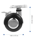 Office Chair Caster Wheel Zinc Alloy Swivel Wheel with Brake, 4pcs, close-up of a single swivel wheel with dimensions.