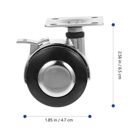 Office Chair Caster Wheel Zinc Alloy Swivel Wheel with Brake, 4pcs, close-up of a single swivel wheel with dimensions.