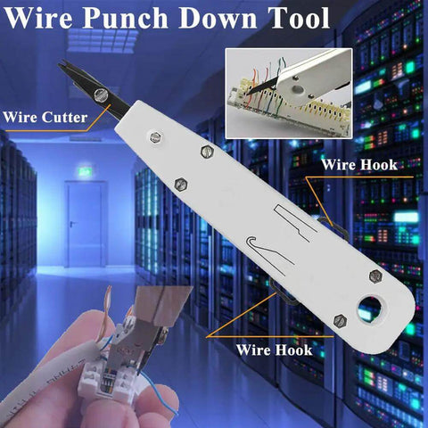Pro Grade RJ45 Cat6 Crimp Tool Set With Pass Through Connectors including punch down tool in server room