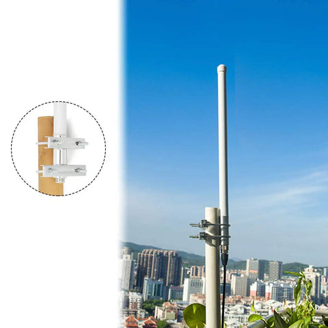 UHF Fiberglass Antenna With Ground Plane Kit For 400-470 MHz GMRS Base Use, 17 Inch Length, SO239 Connector on rooftop