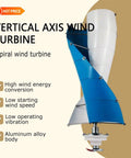 Big Power 3KW Vertical Axis Wind Turbine Generator Kit with 48V Output, starts at low wind speeds, aluminum body