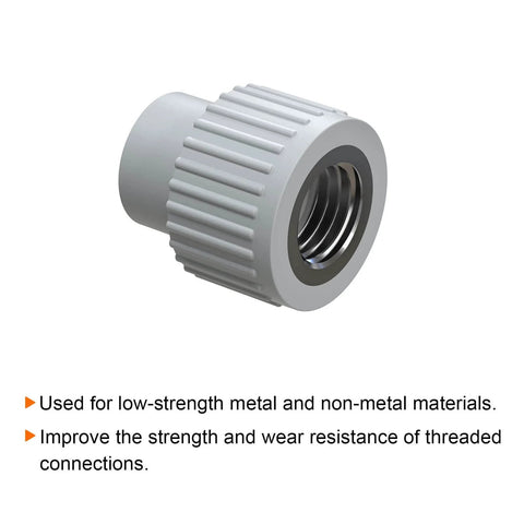 Close-up of 10 Pcs Helical Wire Thread Inserts M10 x 1.5, 304 Stainless Steel, 3D Length 30mm, threaded sleeve with ribbed exterior.