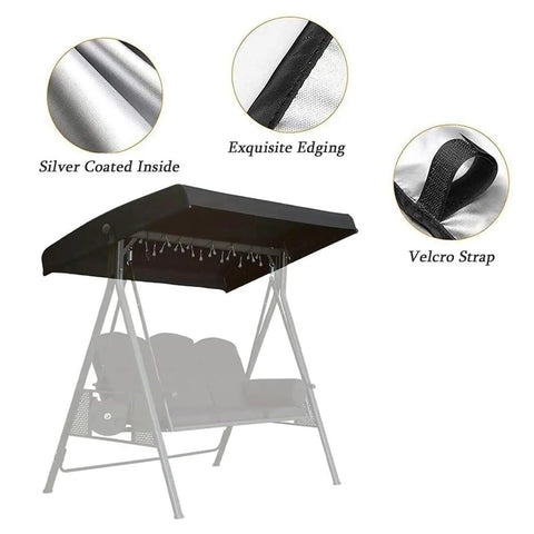 Heavy Duty Swing Chair Canopy Replacement Top Cover For 2/3 Seater Garden Swing Patio Seat Waterproof Windproof Rip Proof 210D Oxford Cloth Beige with close-up of silver-coated fabric, edging, and velcro strap